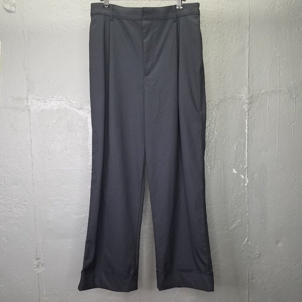 Zara Trousers Women M High Waisted Pleated Straight Leg Pants Turned Cuffs Black